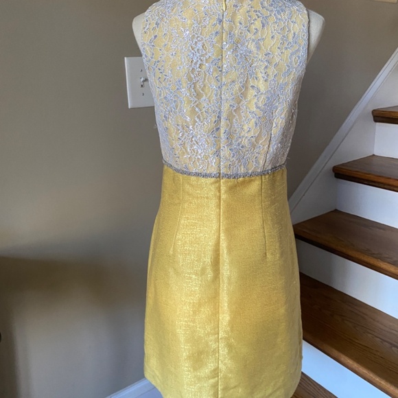 Anthropologie Vintage Erin Featherstone  Satin Lace Yellow Shift Dress 6 - Picture 4 of 9